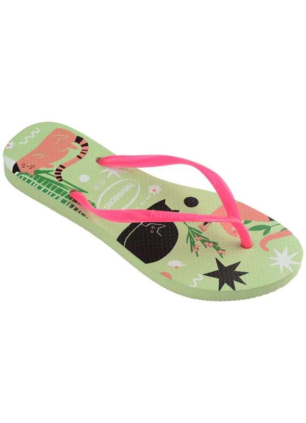 Havaianas - Chinelo Havaianas Slim Pets Feminino - Verde e Rosa Verde 2