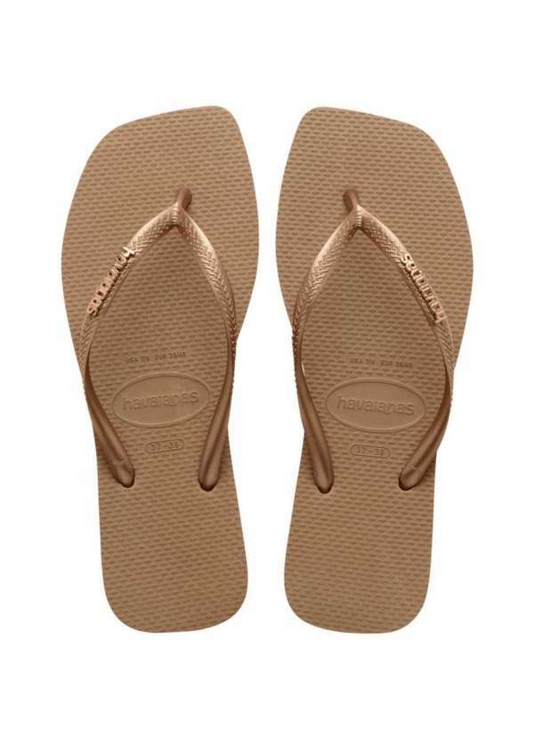 Havaianas - Chinelo Havaianas Slim Square Logo Metallic Feminino Bege