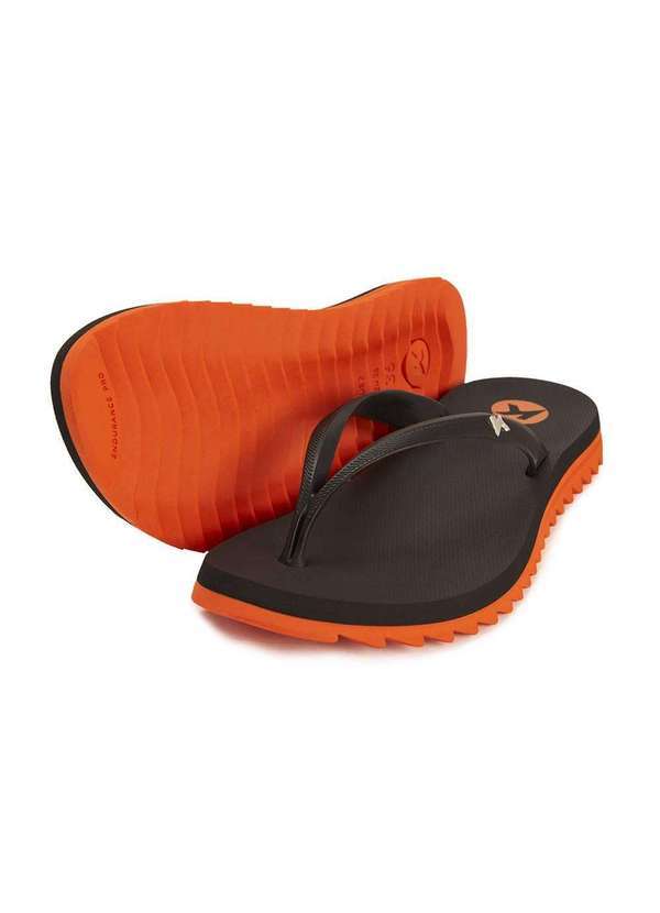 Kenner - Chinelo Kenner New Ibiza sem Estampa Flatform - Preto e Laranja Preto