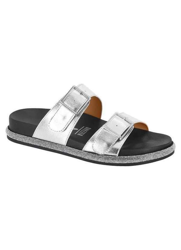 Vizzano - Chinelo Vizzano Flat Metalizado Fivelas - Preto e Prata Preto