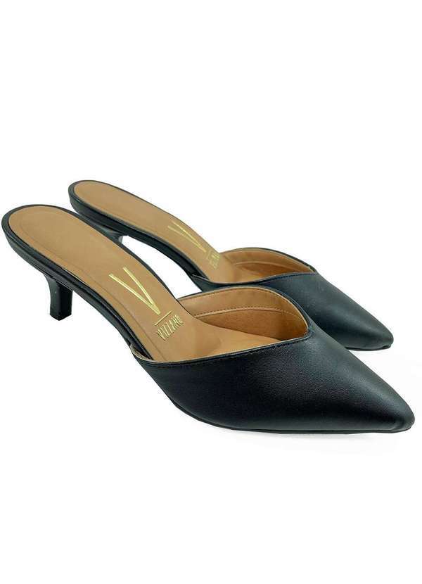 Vizzano - Mule Vizzano Pelica Salto Baixo Feminino - Preto Preto