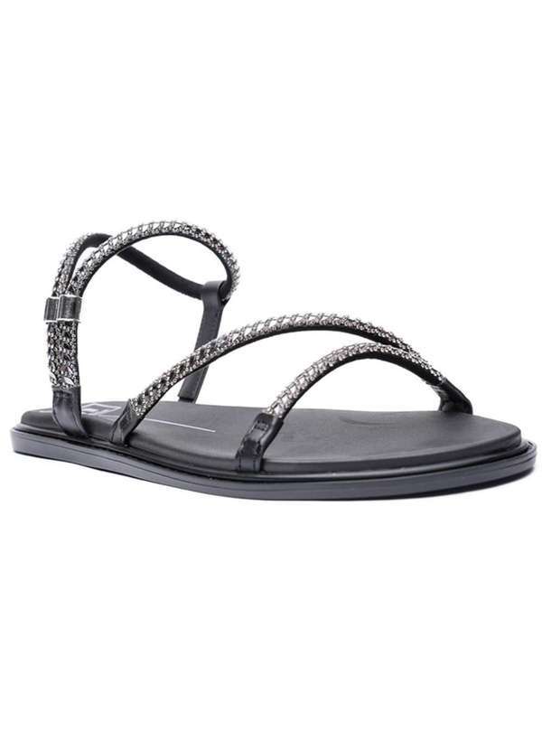 Moleca - Papete Moleca Tiras Strass Feminina Preto