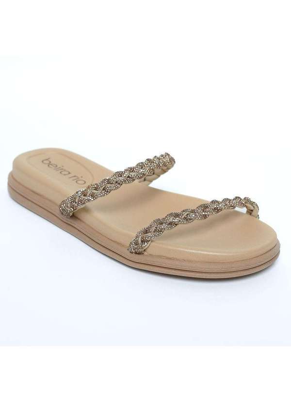 Beira Rio - Rasteira Beira Rio Flatform Tiras Trancadas Strass Feminina Bege