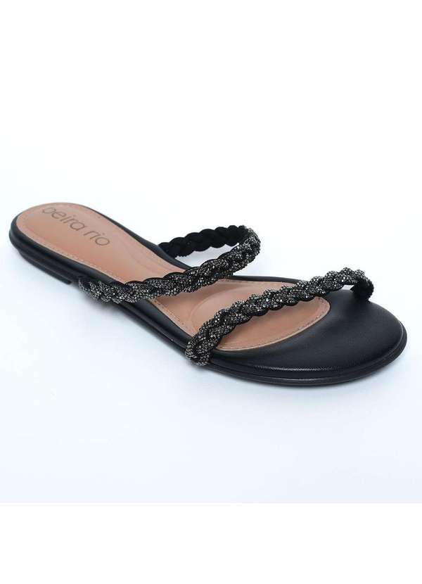 Beira Rio - Rasteira Beira Rio Tira Tranca Strass Feminina Preto