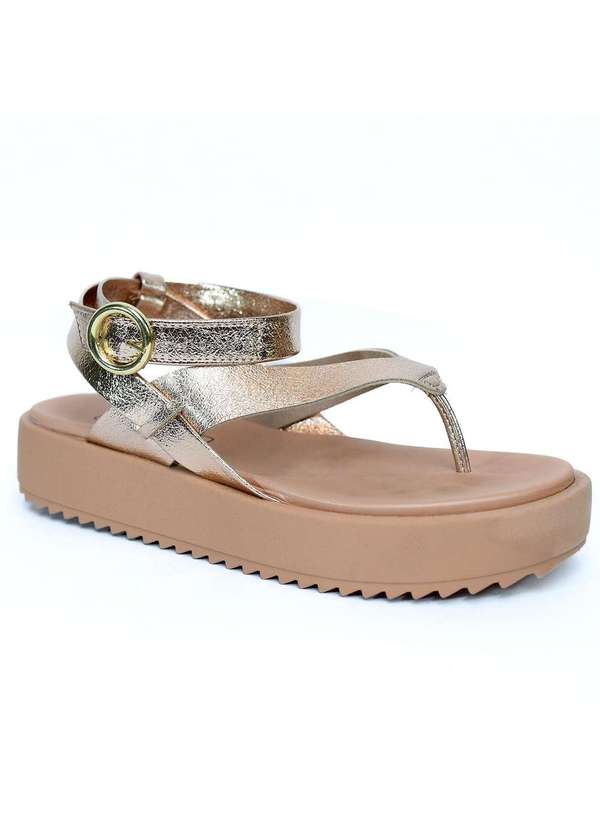 Moleca - Rasteira Moleca Flatform Metalizada Feminina Nude