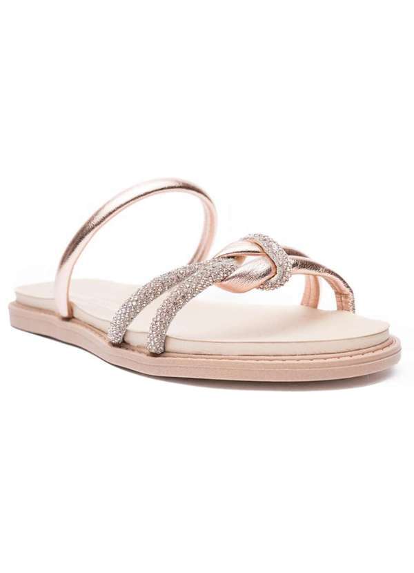 Moleca - Rasteira Moleca Papete Tira Strass Metalizada Rosa