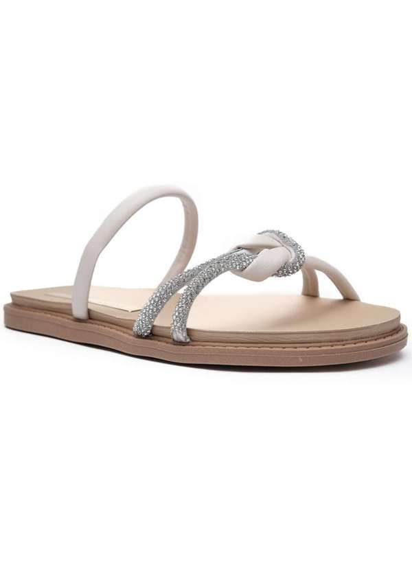Moleca - Rasteira Moleca Papete Tira Strass Branco