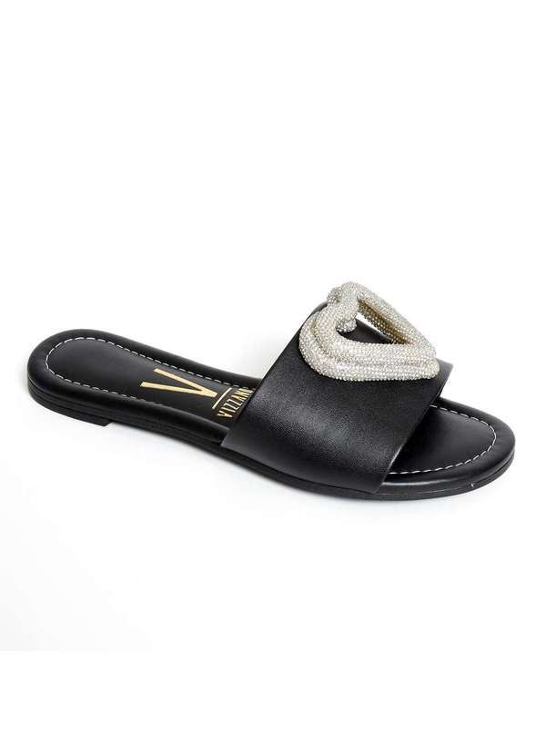 Vizzano - Rasteira Slide Vizzano Coracao Strass Feminina - Preto Preto