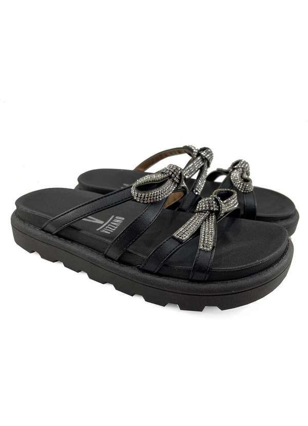 Vizzano - Rasteira Vizzano Flatform Strass Laco Preto