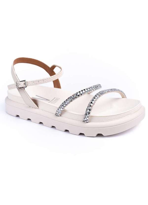 Vizzano - Rasteira Vizzano Flatform Tiras Strass Feminina Branco