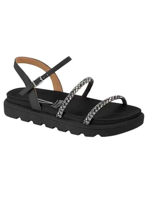 Vizzano - Rasteira Vizzano Flatform Tiras Strass Feminina Preto