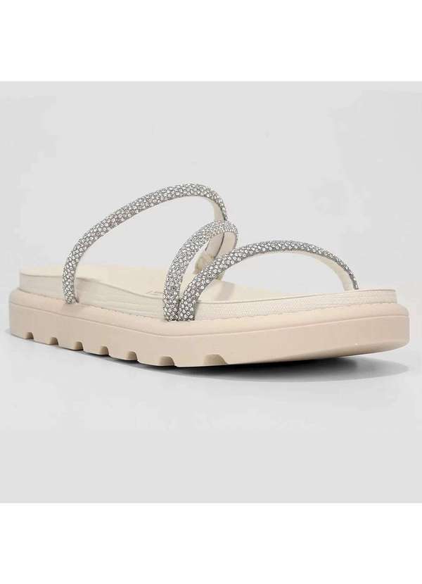 Vizzano - Rasteira Vizzano Flatform Tiras Strass Hotfix Branco