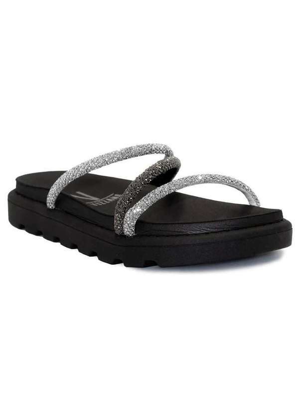 Vizzano - Rasteira Vizzano Flatform Tiras Strass Hotfix Preto