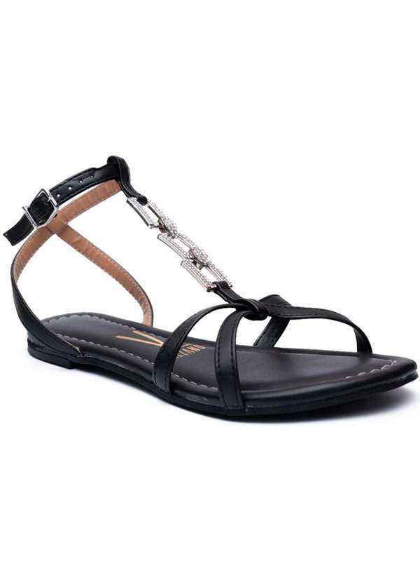 Vizzano - Rasteira Vizzano Metal Strass Tiras Feminina Preto