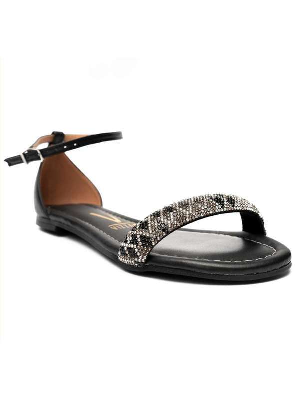 Vizzano - Rasteira Vizzano Tira Strass Traseiro Fechado Feminina Preto