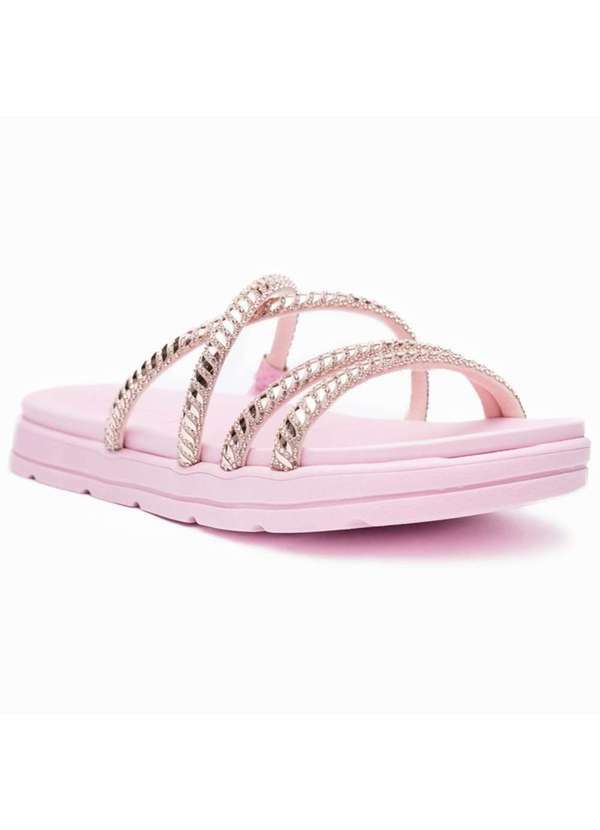 Moleca - Papete Moleca Tira Strass Feminina Rosa