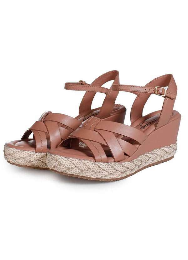 Bottero Sandalia Anabela Couro Bottero Tropical Feminino Marrom