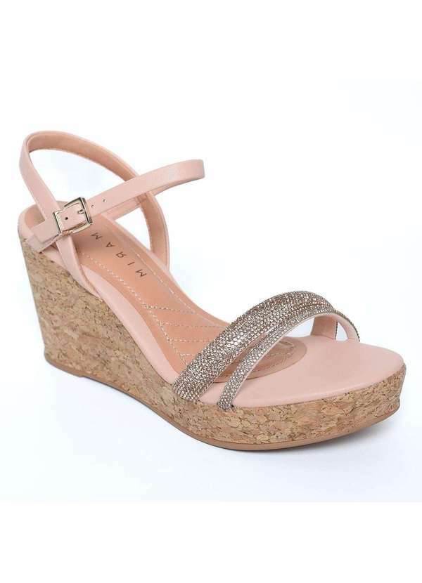 Ramarim - Sandalia Anabela Ramarim Cortica Tiras Strass Rosa