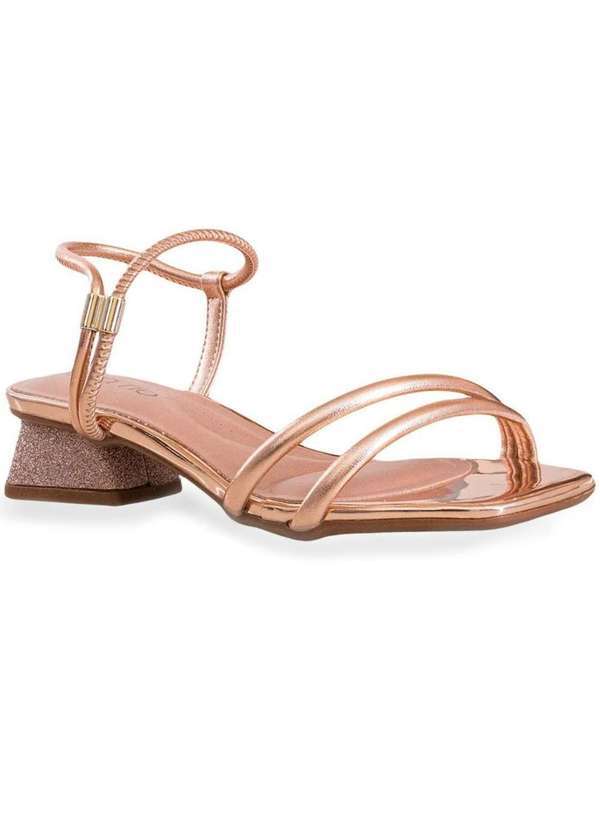 Beira Rio - Sandalia Beira Rio Glitter Salto Baixo Metalizada Dourado