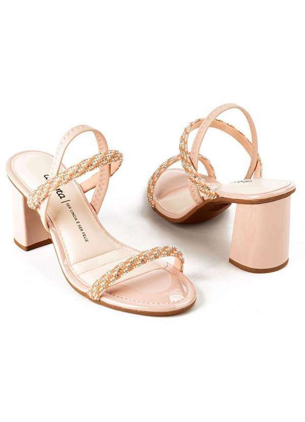 Dakota - Sandalia Dakota Tira Perolas Salto Grosso Feminina Rosa