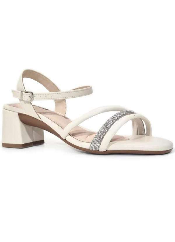 Moleca - Sandalia Moleca Tira Strass Salto Bloco Feminina Branco