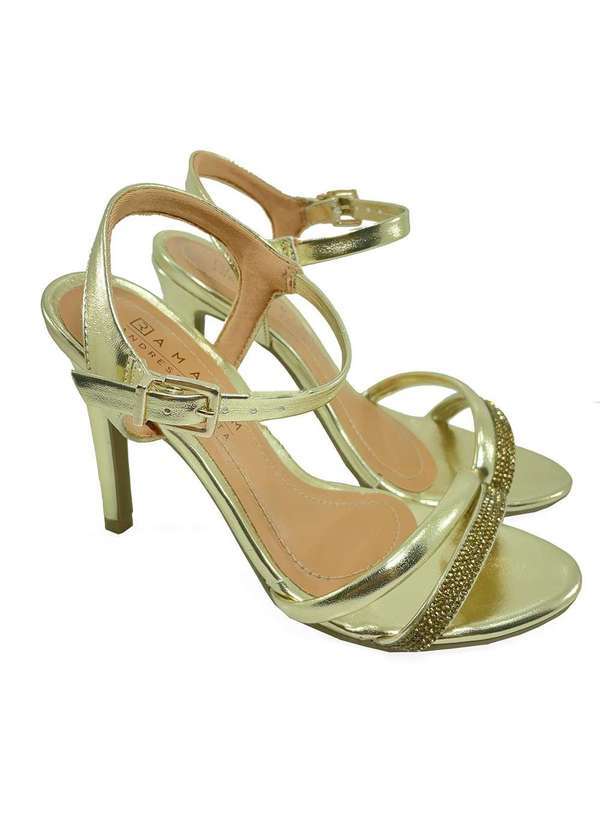Ramarim - Sandalia Ramarim Metalizada Strass Tiras Andressa Suita - Dourado Dourado