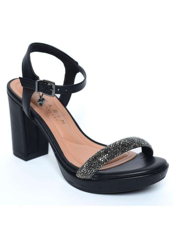 Ramarim - Sandalia Ramarim Tiras Strass Salto Grosso Feminino - Preto Preto