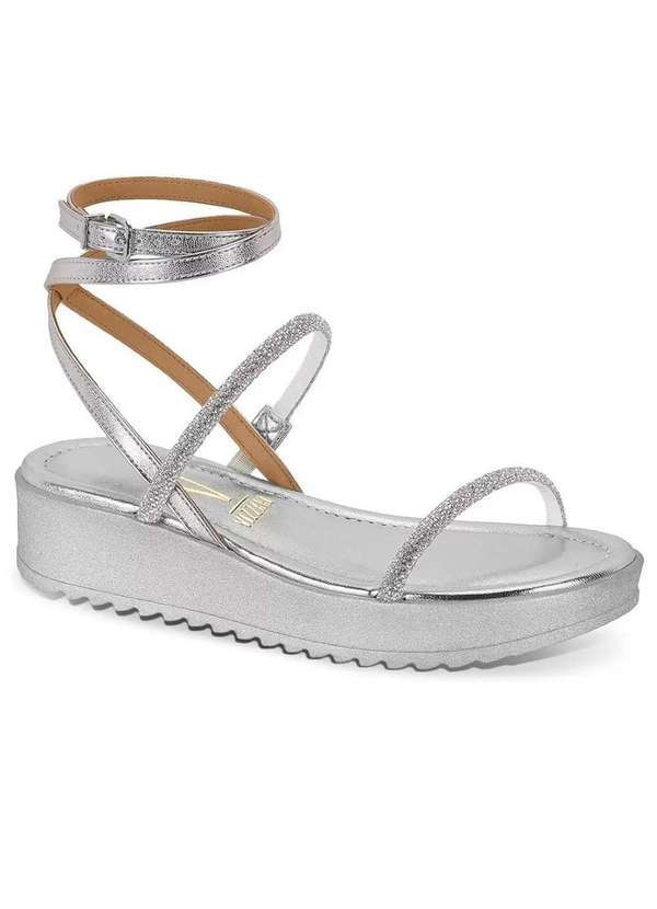 Vizzano - Sandalia Vizzano Flatform Anabela Plana Metalizada Feminina - ... Prata