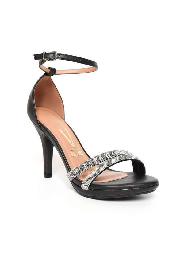 Vizzano - Sandalia Vizzano Meia Pata Tiras Strass Preto