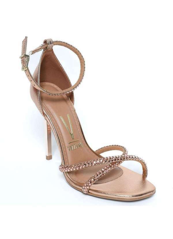 Vizzano - Sandalia Vizzano Salto Alto Strass Metalizado Feminina Preto