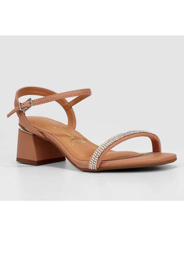 Vizzano - Sandalia Vizzano Salto Bloco Brilho Feminina - Bege Bege