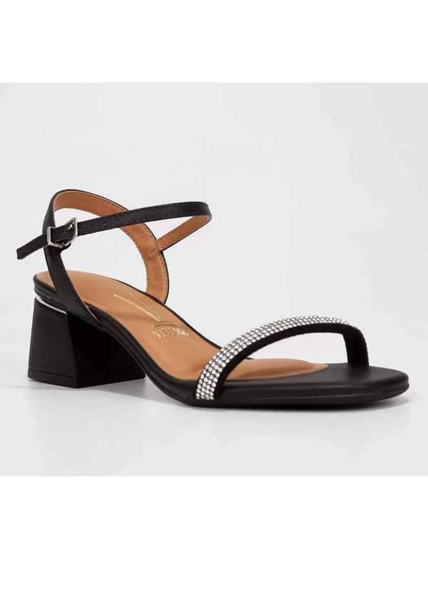 Vizzano - Sandalia Vizzano Salto Bloco Brilho Feminina - Preto Preto