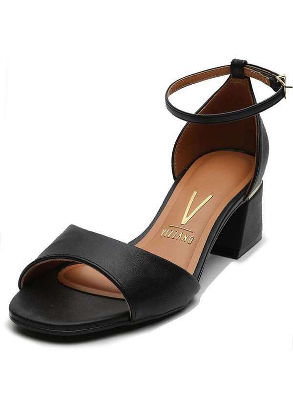 Vizzano - Sandalia Vizzano Salto Bloco Detalhe Dourado Preto