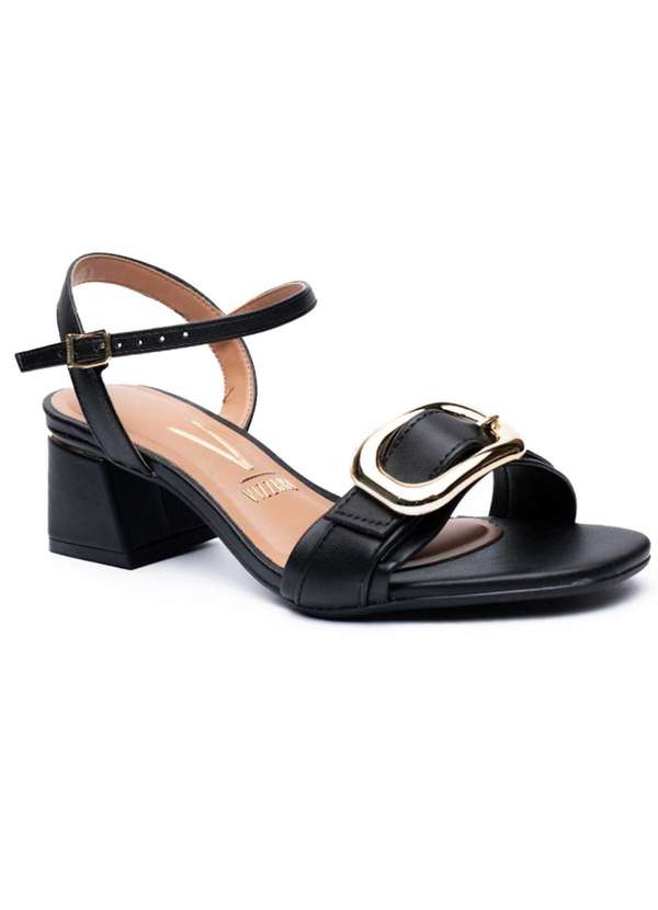 Sandalia Vizzano Salto Bloco Fivela Dourada Preto Cabana Magazine