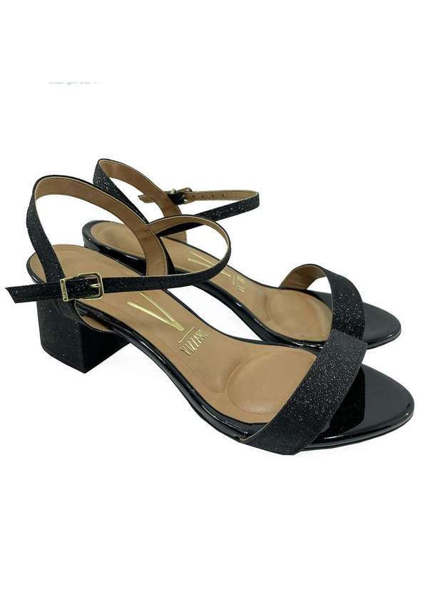Vizzano - Sandalia Vizzano Salto Bloco Gliter Metalizada Feminina - Preto Preto