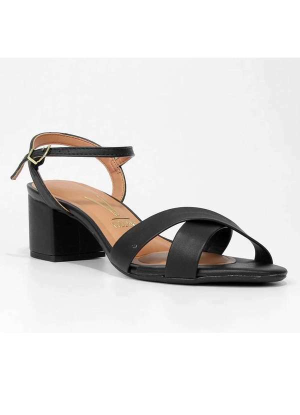 Vizzano - Sandalia Vizzano Salto Bloco Medio Feminina - Preto Preto