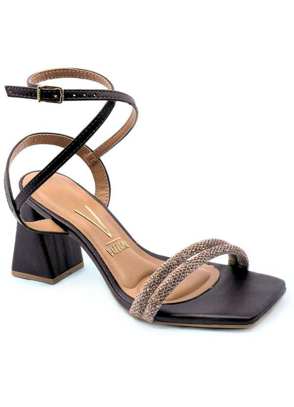 Vizzano - Sandalia Vizzano Salto Bloco Strass Feminina Marrom 6