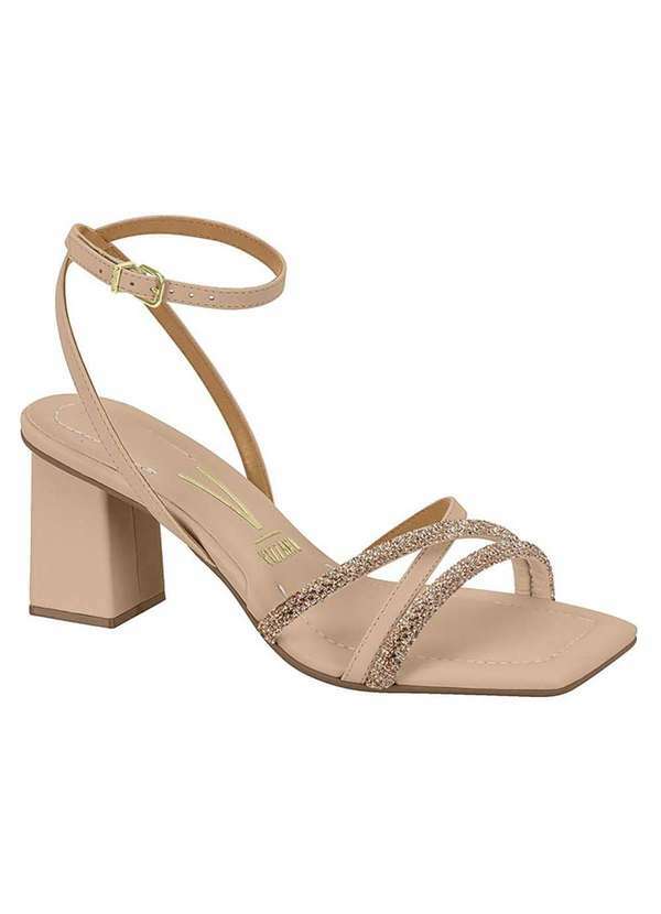 Vizzano - Sandalia Vizzano Salto Bloco Tiras Strass Feminina - Bege Bege
