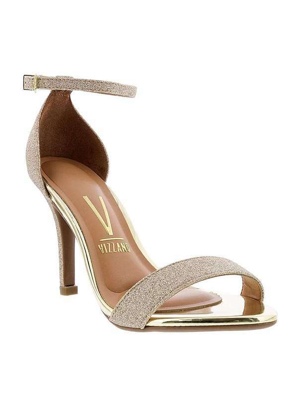 Vizzano - Sandalia Vizzano Salto Fino Alto Brilho Metalizado Feminina - ... Dourado
