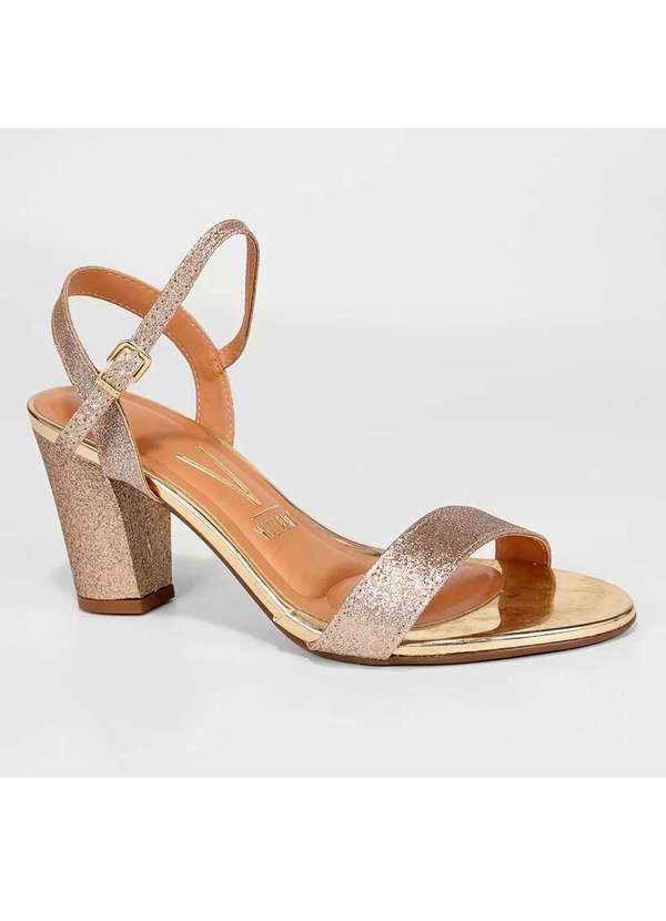 Vizzano - Sandalia Vizzano Salto Grosso Medio Glitter Feminina - Dourado Dourado
