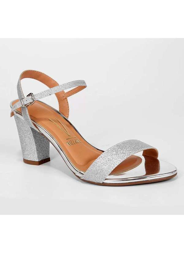Vizzano - Sandalia Vizzano Salto Grosso Medio Glitter Feminina - Prata Prata