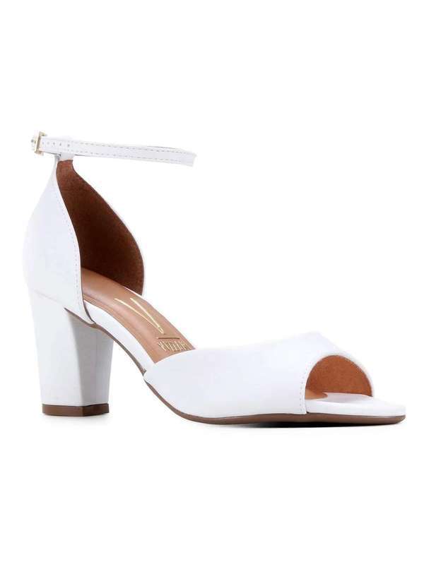 Vizzano - Sandalia Vizzano Salto Grosso Medio Traseira Fechada Feminina Branco