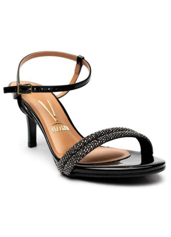 Vizzano - Sandalia Vizzano Salto Medio Strass Feminina Preto