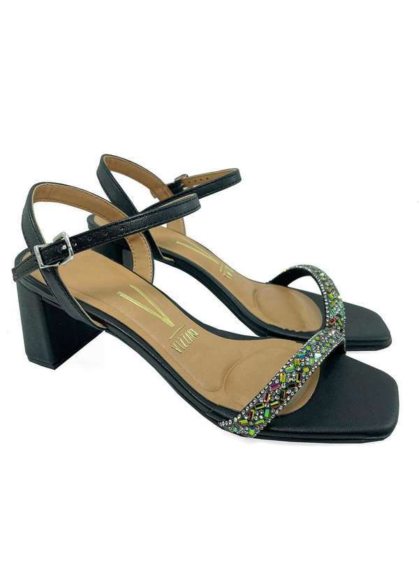 Vizzano - Sandalia Vizzano Strass Pedras Salto Baixo Feminina - Preto Preto