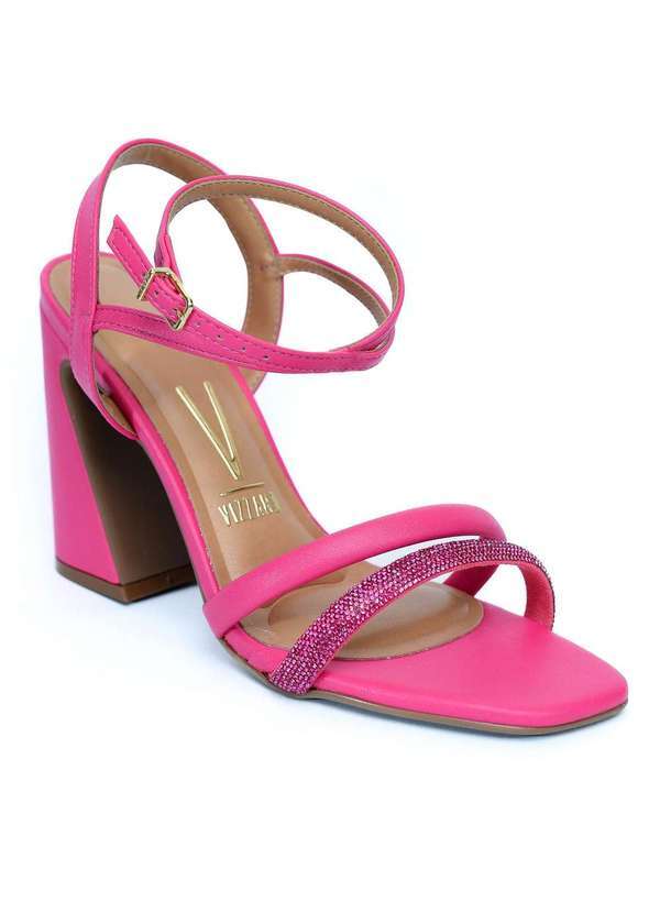 Vizzano - Sandalia Vizzano Tira Strass Salto Bloco Feminino - Pink Rosa