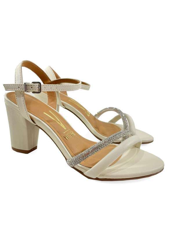 Vizzano - Sandalia Vizzano Tiras Strass Salto Medio - Off White Branco
