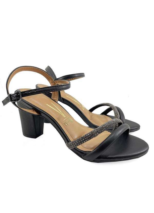 Vizzano - Sandalia Vizzano Tiras Strass Salto Medio - Preto Preto