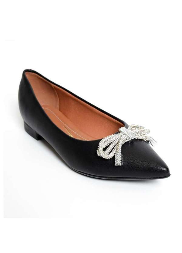 Vizzano - Sapatilha Vizzano Bico Fino Laco Strass Feminina - Preto Preto