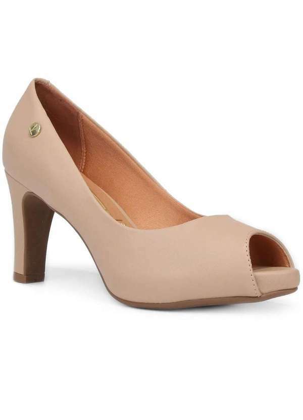 Vizzano - Peep Toe Vizzano Meia Pata Embutida Salto Alto Feminino Bege