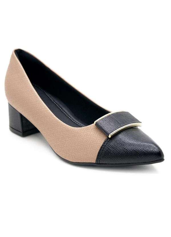 Piccadilly - Sapato Piccadilly Salto Baixo Bicolor Feminino Nude